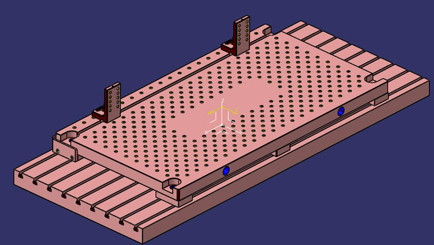 CAD Konstruktion einer Rüstplatte für Effizienzsteigerung in der mechanischen Bearbeitung, entwickelt während des Single Minute Exhange of Die Projekts bei weba Werkzeugbau